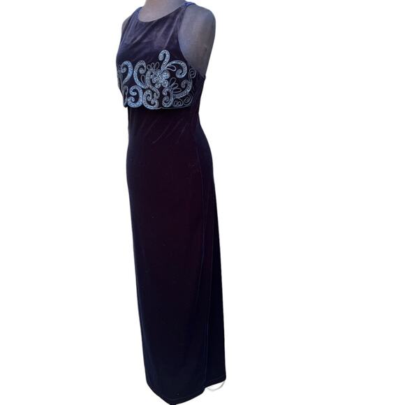 Vtg 90s Stretch Velvet Glittery Whimsigoth Fairy Regency Maxi Dress 9/10 NWT - Picture 4 of 9